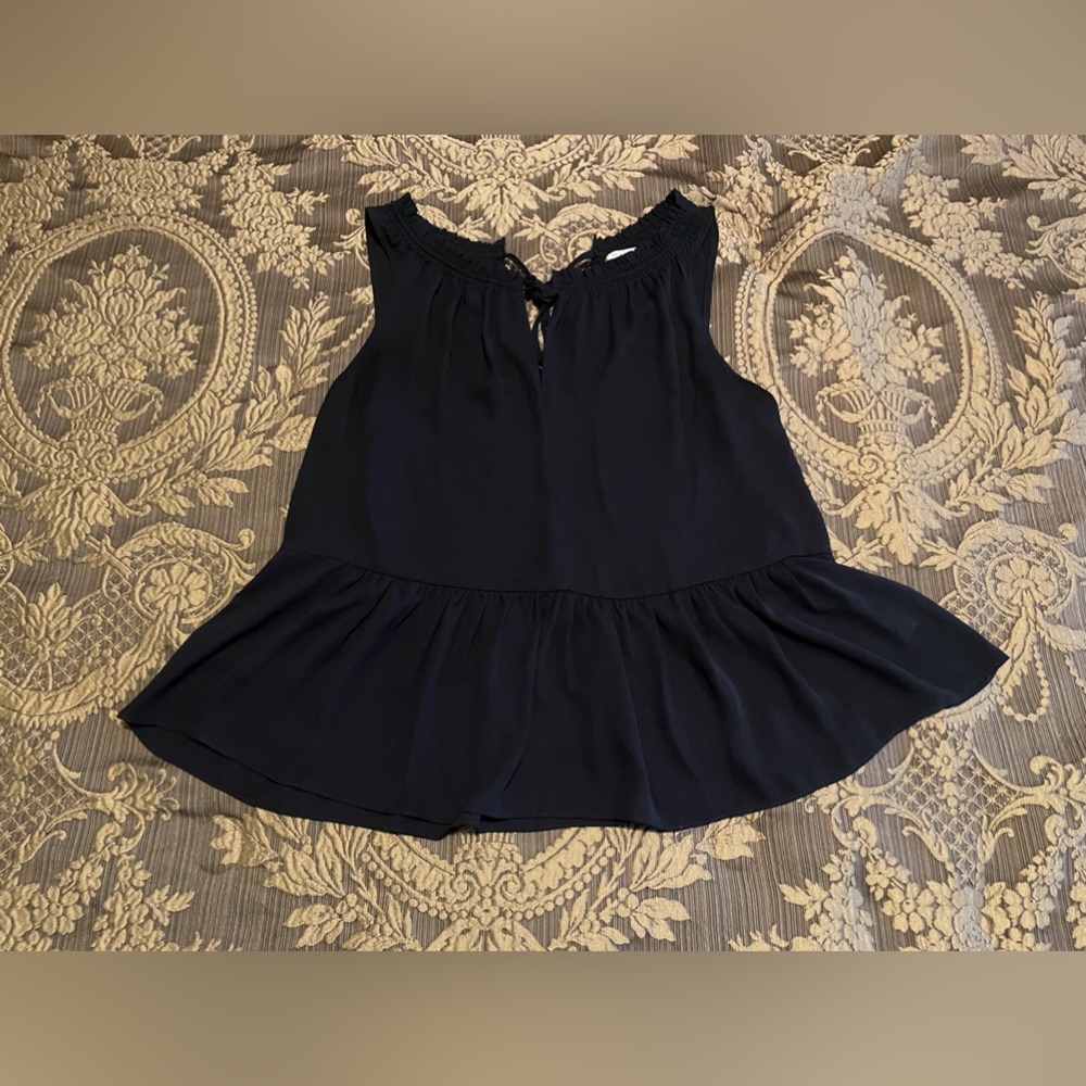 Susina Black Polyester Sleeveless Peplum Ruffle Blouse Top Size Large